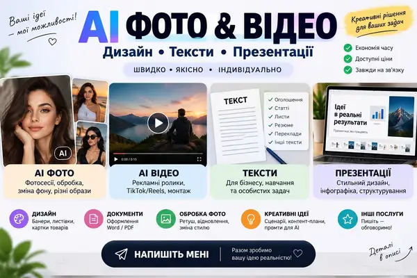 AI фото та відео  Дизайн, тексти, резюме, презентації
