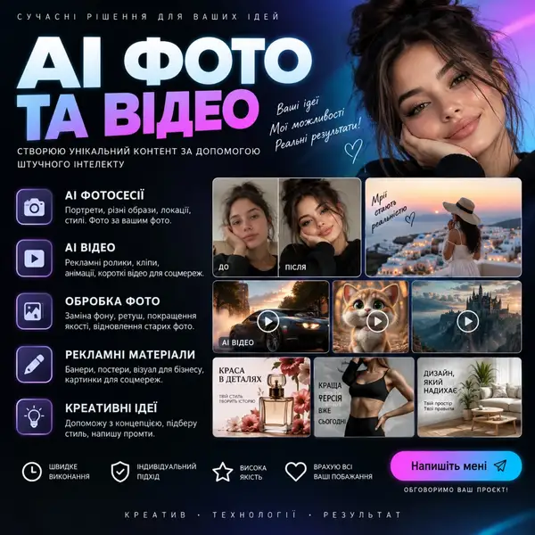 AI фото та відео  Дизайн, тексти, резюме, презентації